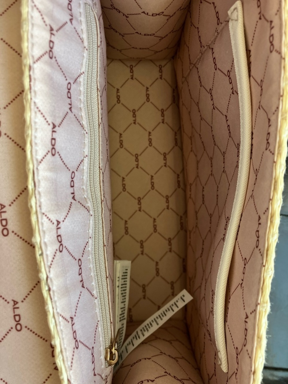 ALDO White-Trim Beige Straw Woven Top-Handle Satchel with Gold Hardware - Picture 6 of 12
